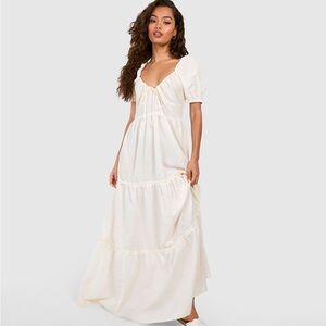 Boohoo Cream Smocked Maxi Dress